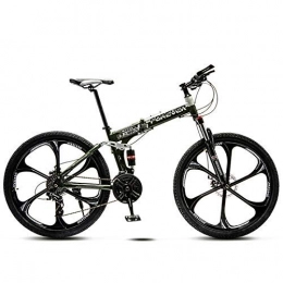 AZYQ Folding Mountain Bike AZYQ Folding Mountain Bikes, 26 inch Adult Kids Dual-Suspension Mountain Bicycle, Hydraulic Disc Brake, High-Carbon Steel Frame, White 6 Spokes, 27 Speed, Green 6 Spokes, 24 Speed