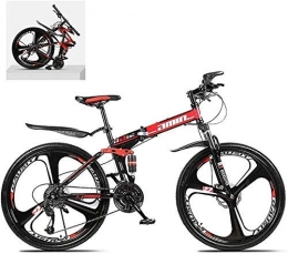 NOLOGO Bike Bicycle 24 Inch Folding Mountain Bikes, High Carbon Steel Frame Double Shock Absorption 21 / 24 / 27 / 30 Speed Variable, All Terrain Quick Foldable Adult Mountain Off-Road Bicycle