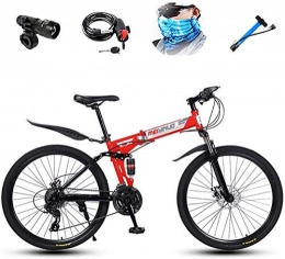 WJJH Folding Mountain Bike Bicycle 26in Folding Adult Mountain Bikes, 27 Speed Bicycle Full Suspension MTB, Dual Disc Brakes Mountain Bicycle, Men And Women Bike, Red