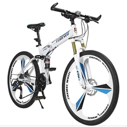 Waqihreu Folding Mountain Bike Bicycle Womens Folding Mountain Bike, 17-Inch / Medium High-Tensile Steel Frame, 24-Speed, 26-inch Wheels Folding (White)