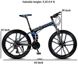 YANQ Folding Mountain Bike Bicycles Mountain Bike, 26 inch Full Suspension Adults Children Bicycle, Hydraulic Disc Brake, Folding Bicycles Mountain, Blue Spokes 10, 30 Speed