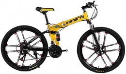 Bike Bike Bike Folding Mountain 24 / 26 Inch Bicycle 21 / 24 / 27 Speed With Double Suspension Double Disc Brakes For Adult 0725 (Color : Yellow, Size : 24 inch24 speed)