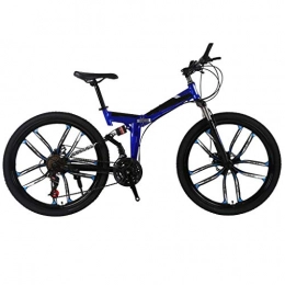 Blingko Folding Mountain Bike Blingko Lightweight Bike MountainBike 26 Inches, MTB Bicycle with 10 Cutter Wheel, High-carbon Steel Frame, 21 Speed Mountain Bikes for Mountain, Road, Urban (Blue)