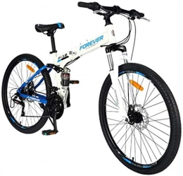 CSS Bike CSS 26" Mountain Bicycle, 24 Speed Ront and Rear Shock Absorption Folding Bike Double Disc Brake Soft Tail Frame Bicycle Adult Off-Road Vehicle 6-27, White