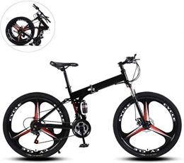 CSS Bike CSS Folding Mountain Bikes, 24 inch Three Cutter Wheels High Carbon Steel Frame Variable Speed Double Shock Absorption All Terrain Foldable Bicycle 6-11, Black, 27 Speed