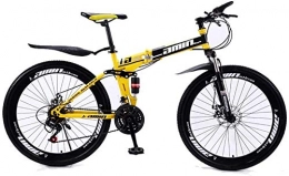 CSS Bike CSS Mountain Bike Folding Bikes, 26In 21-Speed Double Disc Brake Full Suspension Anti-Slip, Lightweight Aluminum Frame, Suspension Fork, Yellow, A 5-25