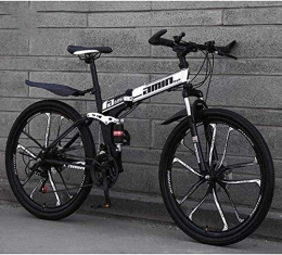 CSS Bike CSS Mountain Bike Folding Bikes, 26In 21-Speed Double Disc Brake Full Suspension Anti-Slip, Lightweight Frame, Suspension Fork 5-25, White