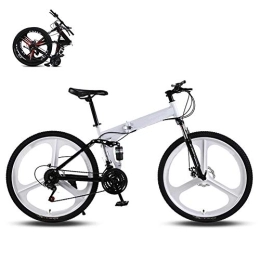 DEAR-JY Bike DEAR-JY Folding Mountain Bikes, 24 Inch Three Cutter Wheels High Carbon Steel Frame Variable Speed Double Shock Absorption All Terrain Adult Foldable Bicycle, Men Women General Purpose, White, 27 Speed