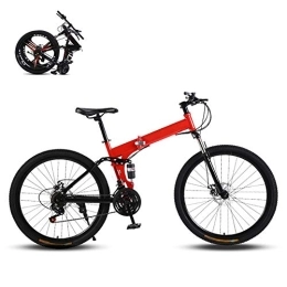 DEAR-JY Bike DEAR-JY Folding Mountain Bikes, 26 Inch High Carbon Steel Frame, Variable Speed Double Shock Absorption Disc Brake All Terrain Adult Foldable Bicycle, Men Women General Purpose, Red, 24 Speed