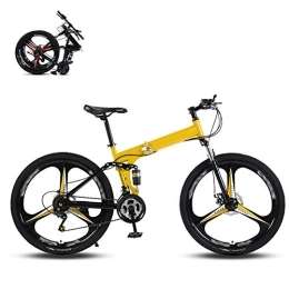 DEAR-JY Folding Mountain Bike DEAR-JY Folding Mountain Bikes, 26 Inch Three Cutter Wheels High Carbon Steel Frame Variable Speed Double Shock Absorption All Terrain Adult Foldable Bicycle, Men Women General Purpose, Yellow, 27 Speed