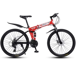 Dsrgwe Folding Mountain Bike Dsrgwe Folding Mountain Bike, Full Suspension Bicycles, Carbon Steel Frame, Dual Disc Brake, 26inch Spoke Wheels (Color : Red, Size : 27-speed)
