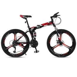 Dsrgwe Folding Mountain Bike Dsrgwe Mountain Bike, Folding Hard-tail Mountain Bicycles, Carbon Steel Frame, Dual Suspension and Dual Disc Brake, 26inch Wheels (Color : Red, Size : 27-speed)