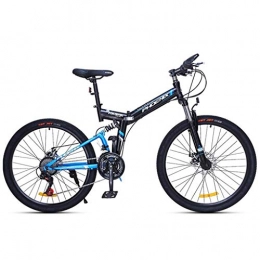 Dsrgwe Bike Dsrgwe Mountain Bike, Steel Frame Folding Mountain Bicycles, Dual Suspension and Dual Disc Brake, 24inch / 26inch Wheels (Color : Black+Blue, Size : 24inch)