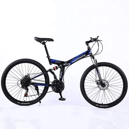 DULPLAY Bike DULPLAY Steel Frame Dual Suspension Dual Disc Brakes Racing Mountain Bicycle, 24 Inch Adult Mountain Bike, Folding Mountain Bikes Black And Blue 24", 27-speed