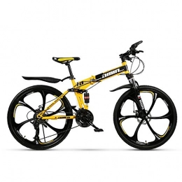 EAHKGmh Folding Mountain Bike EAHKGmh 26inch Folding Mountain Bike Adult Man Speed Double Disc Brake Shock Bicycles Women Off Road One Round Six Knife Full Suspension MTB Mountain Bikes (Color : Yellow, Size : 27 speed)