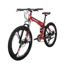 EUROBIKE Folding Mountain Bike Eurobike 17inch Adult Folding Bike Steel Frame Mountain Bikes Full Suspension Foldable Bicycle (Red)