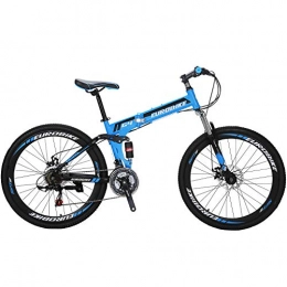 EUROBIKE Bike Eurobike 26" Full Suspension Mountain Bike 21 Speed Folding Bicycle Men or Women MTB (Blue)