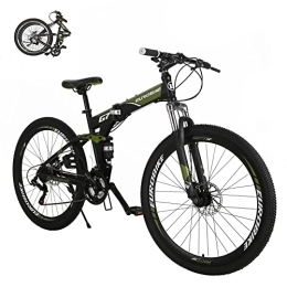 EUROBIKE Bike Eurobike Folding Mountain Bike G7 21 Speed Steel Frame Mountain Bike 27.5 Inches Wheel Dual Suspension Folding Bike (Green-32 Spoke)