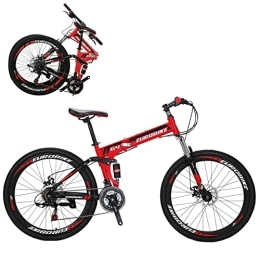 EUROBIKE Folding Mountain Bike Eurobike G4 Folding Bike 21 Speed 26 Inches Dual Disc Brakes K Spoke Wheel Mountain Bike for Adult (SPOKE-RED)