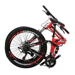 EUROBIKE Folding Mountain Bike Eurobike G4 Folding Bike 26 Inches Muti Spoke Wheel 21 Speed Dual Suspension Folding Mountain Bike Red