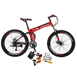 EUROBIKE Bike Eurobike G4 Mountain Bike 21 Speed Steel Frame 26 Inches Wire Spoke Wheel Dual Suspension Folding Bike Red