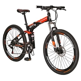 EUROBIKE Folding Mountain Bike Eurobike HY G7 Adult Folding Mountain Bike, Dual Suspension Mountain Bikes with 27.5 Inches 32-Spoke Wheel, 21 Speed Mens and Womens Foldable Mountain Bicycle BlackOrange