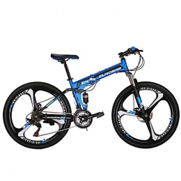 EUROBIKE Folding Mountain Bike Eurobike OBk G4 Folding Mountain Bike 21 Speed Bicycle Full Suspension MTB Foldable Frame 26 3 Spoke Wheels (Blue)