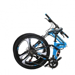 EUROBIKE Folding Mountain Bike Eurobike OBk G4 Folding Mountain Bike 21 Speed Bicycle Full Suspension MTB Foldable Frame 26" 3 Spoke Wheels (Blue)