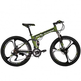 EUROBIKE Folding Mountain Bike Eurobike OBk G4 Folding Mountain Bike 21 Speed Bicycle Full Suspension MTB Foldable Frame 26 3 Spoke Wheels (Green)