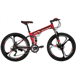 EUROBIKE Bike Eurobike OBk G4 Folding Mountain Bike 21 Speed Bicycle Full Suspension MTB Foldable Frame 26" 3 Spoke Wheels (Red)