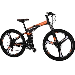 EUROBIKE Folding Mountain Bike Eurobike OBK G7 Folding Bike 21 Speed Full Suspension Mountain Bicycle 27.5” Daul Disc Brake Mens Bikes Foldable Frame (Orange 3 spoke wheels)