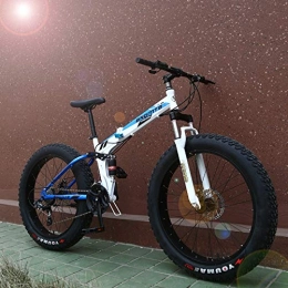 Ti-Fa Bike Fat Tire Shift Mountain Bike Dual Full Suspension High Carbon Steel Frame, Deceleration Spring Front Fork Mechanical Disc Brake for Teens Men And Women, White Blue, 24 Inch 24 Speed