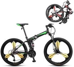 FLJMR Folding Mountain Bike FLJMR 26 Inch Mountain Bike Folding Bikes, 27-Speed Compact Commuter Double Disc Brake Full Suspension Bicycle, Off-Road Variable Speed Bikes for Men and Women, Green