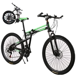 Generic Bike Folding Bike for Adults Foldable Adult Bicycles Folding Mountain Bike with Suspension Fork 21 Speed Gears Folding Bike Folding City Bike High Carbon Steel Frame, Green, 24inch