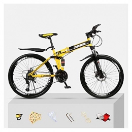 SYLTL Bike Folding Mountain Bike 27 Speed Adult Unisex Folding Dual Suspension Universal Wayfarer Shock-Absorbing Off-Road Folding City Bicycle 24 / 26in, yellowandblack, 24inches