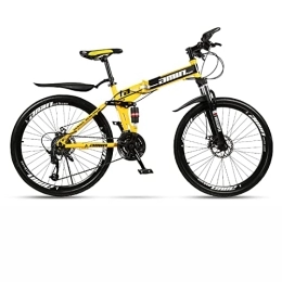 KOSFA Folding Mountain Bike Folding Mountain Bike Bicycle 26 Inch Adult with 21 / 24 / 27 / 30 Speed Dual Disc Brakes Full Suspension Non-Slip Men Women Outdoor Cycling, Yellow, 24 Speed