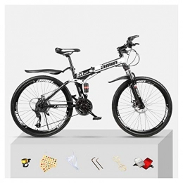 SYLTL Bike Folding Mountain Bike Unisex Folding Dual Suspension Universal Wayfarer 24 Speed Shock-Absorbing Off-Road Folding City Bicycle, blackandwhite, 24inches