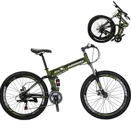 EUROBIKE Folding Mountain Bike Full Suspension Mountain Bike 21 Speed Folding Bicycle 26 inch Men or Women for Afult 17inch Frame (Green)