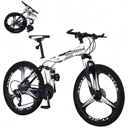 LAOHETLH Bike Full Suspension Mountain bikes 26 inch Folding Mountain Bike  with High Carbon Steel Frame Wear-Resistant Tyre 21 Speed Gears Double Disc Brake Bicycles Soft Tail Mountain Bike for Men, White