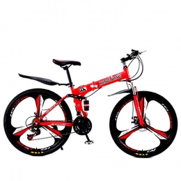 FuLov Bike FuLov 21 / 24 / 27 Speed Mountain Bike, 24Inch Three Knife Wheels Folding Outroad Bicycles, Dual Disc Brake And Full Suspension MTB, Red, 21speed