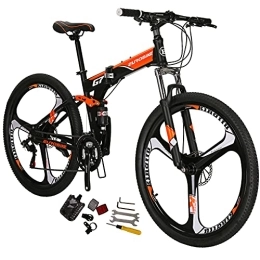 EUROBIKE Folding Mountain Bike G7 Mountain Bike 21 Speed Steel Frame 27.5 Inches Wheel Dual Suspension Folding Bike (Blackorange / 3 Spoke)