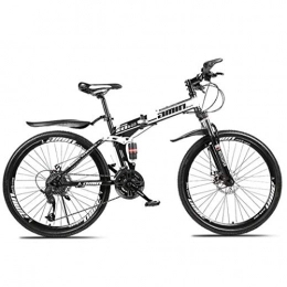 GFF Bike GFF Mountain Bike Folding Bikes, 26In 21-Speed Double Disc Brake Full Suspension Anti-Slip, Lightweight Aluminum Frame, Suspension Fork, White, A