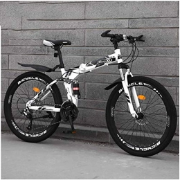 giyiohok Bike giyiohok 26Inch Mountain Trail Bike for Adults Men and Women Dual Suspension Mountain Bicycle with Disc Brakes Foldable High Carbon Steel Frame Adjustable Seat-21 Speed_White Spoke