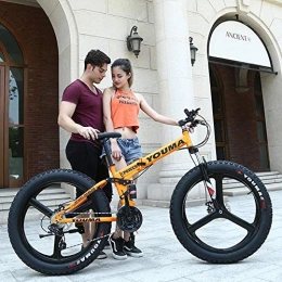 giyiohok Folding Mountain Bike giyiohok Dual Suspension Mountain Trail Bike with Dual Disc Brake for Men & Women Adults Boys Girls Anti-Slip Fat Tire Mountain Bicycle Foldable High Carbon-24 Inch 7 Speed_Orange