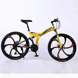 GJNWRQCY Folding Mountain Bike GJNWRQCY 21 speed Double suspension Disc brakes fold Mountain Bike student 24 / 26 inch, Yellow, 24inch