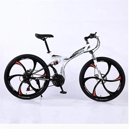 GJNWRQCY Folding Mountain Bike GJNWRQCY 24 speed Double suspension Disc brakes fold Mountain Bike student 24 / 26inch, White, 24inch