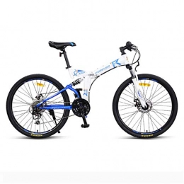 GJNWRQCY Folding Mountain Bike GJNWRQCY 26 inch Adjustable seat height folding double suspension 24 speed mountain bike, White