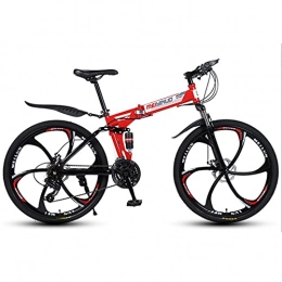 Great Folding Mountain Bike GREAT Adult Mountain Bike, 26 Inch Wheels Folding Bicycle Thickened High Carbon Steel Folding Frame Front And Rear Double Shock Absorption Design(Size:21 speed, Color:Red)