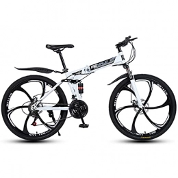 Great Folding Mountain Bike GREAT Adult Mountain Bike, 26 Inch Wheels Folding Bicycle Thickened High Carbon Steel Folding Frame Front And Rear Double Shock Absorption Design(Size:24 speed, Color:White)