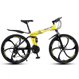 Great Folding Mountain Bike GREAT Adult Mountain Bike, 26 Inch Wheels Folding Bicycle Thickened High Carbon Steel Folding Frame Front And Rear Double Shock Absorption Design(Size:24 speed, Color:Yellow)
